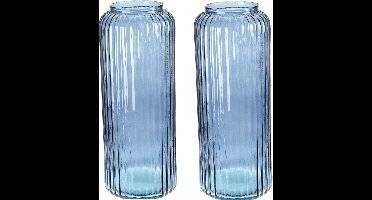 Excellent Houseware glazen vaas / bloemen vazen - 2 st - blauw - 15 x 37 cm