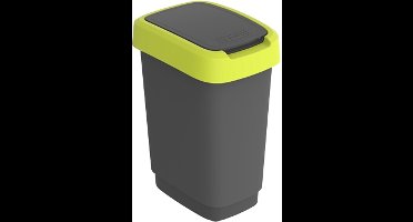 Rotho Twist - Afvalbak 10L met klapdeksel - Recycling afvalverzamelaar - BPA-vrij - Zwart/Limoengroen
