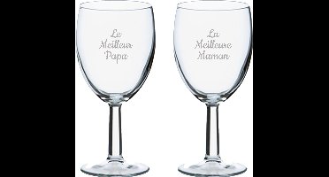 Wijnglas gegraveerd - 24,5cl - Le Meilleur Papa & La Meilleure Maman