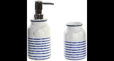 Items badkamer accessoires set drinkbeker/zeeppompje - wit/blauw