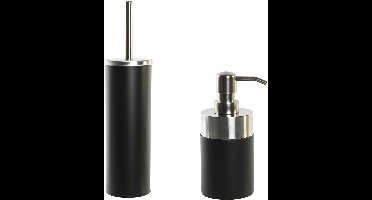 Items Toiletborstel houder 38 cm en zeeppompje 300 ml zwart/zilver