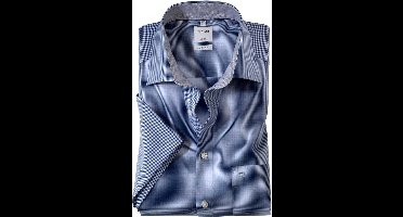 OLYMP Luxor comfort fit overhemd - korte mouw - donkerblauw met wit geruit (contrast) - Strijkvrij - Boordmaat: 39