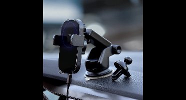 MikaMax Telefoonhouder auto – Draadloze oplader met Sensor - Gsm Houder Auto - Smartphone Houder - Automatisch open en dicht -  Met Zuignap en knijper - Snellader - 15Watt