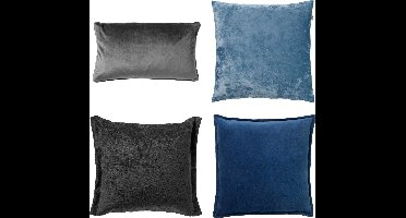 Dutch Decor - Set van 4 sierkussens - blauw - zwart - grijs - 1xSky + 1xCaith + 1xLewis + 1xFinn - inclusief vulling - luxe en zachte stoffen
