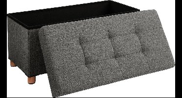 Hoppa! Zitbank - zitkist - zitpoef - voetenbank met opbergruimte en deksel met houten poten, 76 x 38 x 40 cm donkergrijs