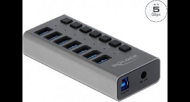 DeLOCK USB hub met 7 poorten en aan/uit schakelaars - USB3.0 - externe 12V voeding / grijs - 1 meter