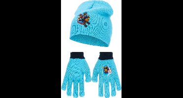 PAW PATROL MUTS EN HANDSCHOENEN SET - BLAUW - CHASE EN MARSHALL - MAAT 48-51 CM