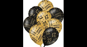 Verjaardag ballonnen - 21 jaar en happy birthday 24x stuks zwart/goud