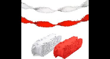 Folat versiering feest slingers - combi set - rood en wit - 24 meter - crepe papier - feestartikelen