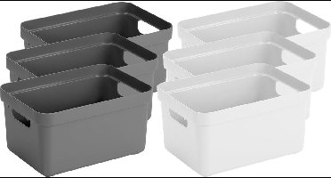 Sunware opbergboxen - manden - 10x stuks - 5 liter p/st - kunststof - 3x wit en 3x antraciet - 25 x 18 x 12 cm