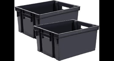 EDA Opbergkrat stapelbaar - 2x - kunststof - 30 Liter - L44 x B35 x H24 cm - zwart