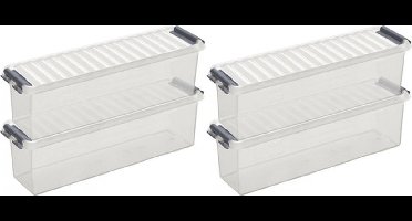 6x sunware q-line opberg box/opbergdoos - 1.3 liter - 27 x 8 x 9 cm - kunststof - opslagbox - transparant/zilver