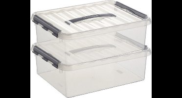 Sunware q-line opberg box/opbergdoos - 2x - 10 liter - 40 x 30 x 11 cm - kunststof - opslagbox - transparant/zilver