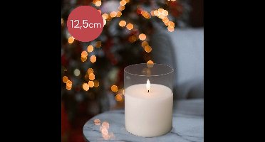 LED kaars wit met helder glas en vlam effect - 10 x 12,5cm - voor binnen