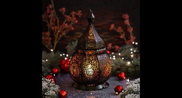 Gadgy Oosterse Lantaarn - Marokkaanse Lantaarn Windlicht - Decoratie voor binnen - Tafellamp - Waxinelichthouders Woonkamer - Theelichthouder - Metaal 36CM - Ook geschikt voor Elektrische Verlichting