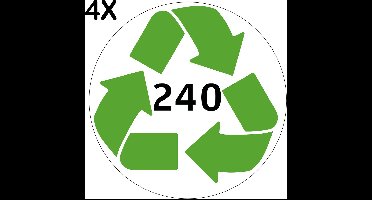 Containerstickers Huisnummer "123" - 25x25cm - Witte Cirkel met Groen Recycle Logo en Zwart Nummer- Set van 4 dezelfde Vinyl Stickers - Klikostickers