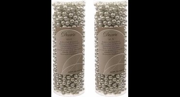 Decoris Kralenslinger - 4x stuks - zilver - 10 meter - kunststof - glans - kerstslinger - kerstversiering