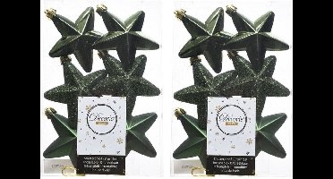 Decoris kersthanger sterren - 12x st - donkergroen - 7 cm - kunststof - kerstornamenten - kerstversiering