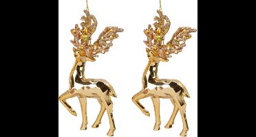 3x Kerstboomhangers gouden rendieren 16 cm kerstversiering - Gouden kerstversiering/boomversiering
