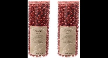 Decoris kralenslinger - 2x - rood - 10 meter - kunststof - kerstslinger - kerstversiering