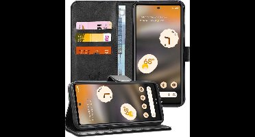 Hoesje geschikt voor Google Pixel 6a - Book Case Kunstleer Wallet Cover Portemonnee Pasjeshouder Hoes Zwart