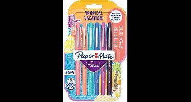 Paper Mate Flair-viltstiften | Medium punt (0,7 mm) | Diverse tropische-vakantiekleuren | 6 stuks
