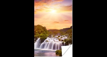 Poster Waterval - Landschap - Zon - Wolken - Zonsondergang - 20x30 cm