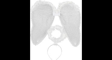 Vegaoo - Engel set met vleugels en halo voor volwassenen - Grijs, Wit - One Size