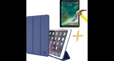 Hoes geschikt voor Apple iPad 9.7 (2017 / 2018) - Smart Book Case Siliconen Blauw + Screenprotector Gehard Glas