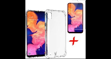 Hoesje geschikt voor Samsung Galaxy A10 - Anti Shock Proof Siliconen Back Cover Case Hoes Transparant - Tempered Glass Screenprotector