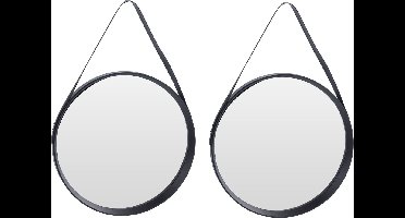 Set van 2x stuks zwarte ronde decoratie wandspiegels 51 cm - Industriele spiegels voor in de hal, badkamer of toilet