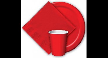 Rode papieren feest bekertjes - 16x stuks - 256 ml - Wegwerpbekertjes van papier - tafeldecoratie