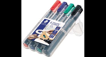Staedtler Lumocolor 352, permanent marker, ronde punt, 2 mm, etui van 4 stuks in geassorteerde kleuren 5 stuks
