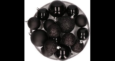 Kerstversiering set kerstballen in het zwart 6 - 8 cm pakket - 48x stuks - mat/glans/glitter mix