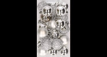 20x stuks kleine kunststof kerstballen zilver 3 cm mat/glans/glitter- Onbreekbare plastic kerstballen - Kerstversiering