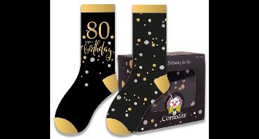 Witbaard Cadeausokken 80 Jaar Polykatoen Zwart/goud 2-delig