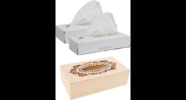 Cosy @ Home Tissuedoos - tissuebox - bruin - 26 x 14 x 8 cm - van bamboe hout - gevuld met 200x stuks 2-laags tissue papier - servettendoos