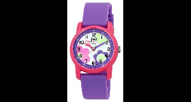 Q&Q kinderhorloge VR41J006Y paarse banden roos horlogekast met bloemendesign