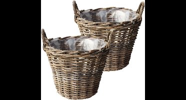 Van der Leeden Opbergmand Klassiek - 2x - bruin - rond - 45 x 40 cm - rotan - gevlochten riet - mand - opbergen