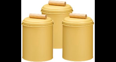 Excellent Houseware Voorraadpot / koekjes bewaarblik Bart - 3x - 14 x 20 cm - metaal - geel - keuken voorraadpotten