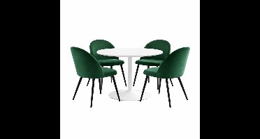 Carry eethoek tafel Ø110cm, 4 stoelen velours groen.