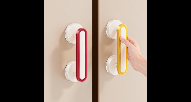 Oneay Set van 2 deurklinken met zuignappen, boorbestendig, voor koelkast, kast, schuifdeur, lade, waterdichte rails, rood en geel