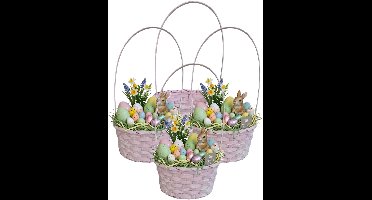 Kaemingk Rieten mandje met hengsel - 4x - lichtroze - D20 x H38 cm - paasmandje