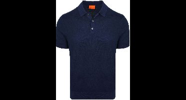 Suitable Knitted Polo Cotton Linen Donkerblauw (navy) - Maat M - Heren - Polo shirt Heren met Korte mouw