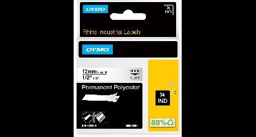 DYMO Rhino industriële labels | Permanent Polyester | 12 mm x 3,5 m | zwarte afdruk op transparant | zelfklevende labels voor Rhino & LabelManager labelprinters