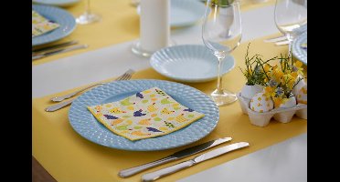 Duni tafelloper - papier - geel - 480 x 40 cm - Tafellopers/placemats