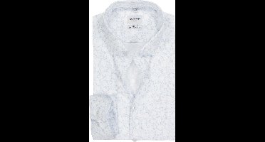 OLYMP 24/7 Level 5 body fit overhemd - dobby - wit met lichtblauw dessin - Strijkvriendelijk - Boordmaat: 38