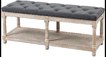 Opbergbank – Zitbank – Schoenenbank – Halbank – Opbergmeubel – Vintage Design – Rubberen Houten Frame – Comfortabele Zitting Met Knoopstiksel