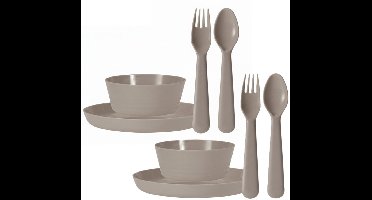 Excellent Houseware Kunststof kinderservies set - 48-delig - taupe - Campingservies / picknickservies - peuters