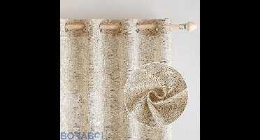 Linnengordijnen - Bruin-Wit - 140 x 215 cm - Linnenlook - Set van 2